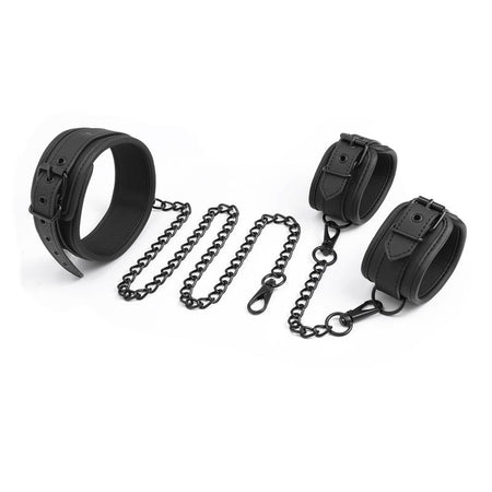 INTOYOU polsiere e collare fetish BDSM in morbido neoprene nero senza nichel