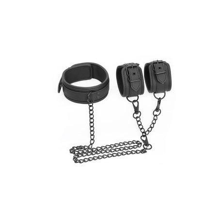 INTOYOU polsiere e collare fetish BDSM in morbido neoprene nero senza nichel