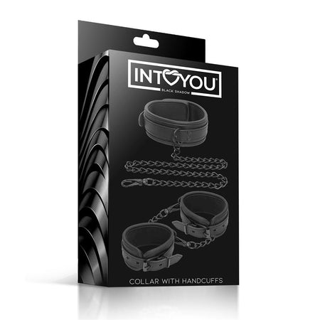 INTOYOU polsiere e collare fetish BDSM in morbido neoprene nero senza nichel
