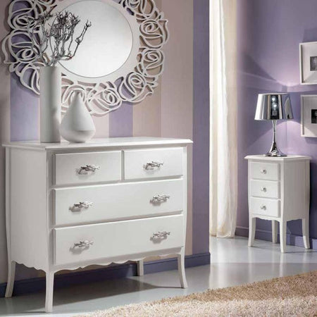 MOBILI 2G - Gruppo 1 Cassettiera 2 Comodini legno Shabby Bianco