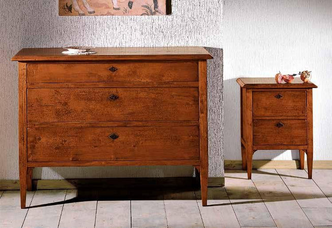 MOBILI 2G - Gruppo 1 Cassettiera 2 Comodini legno arte povera tinta noce