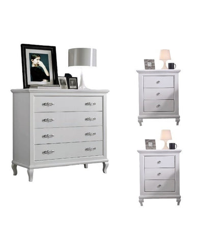 Gruppo 1 Cassettiera 2 Comodini legno shabby bianco