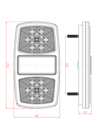 Fanale posteriore dx a LED 12V dimensioni 150x22x80mm