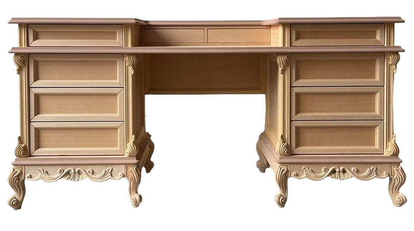 MOBILI 2G - scrivania toilette 10 cassetti classica barocco Legno grezzo 172x42x82