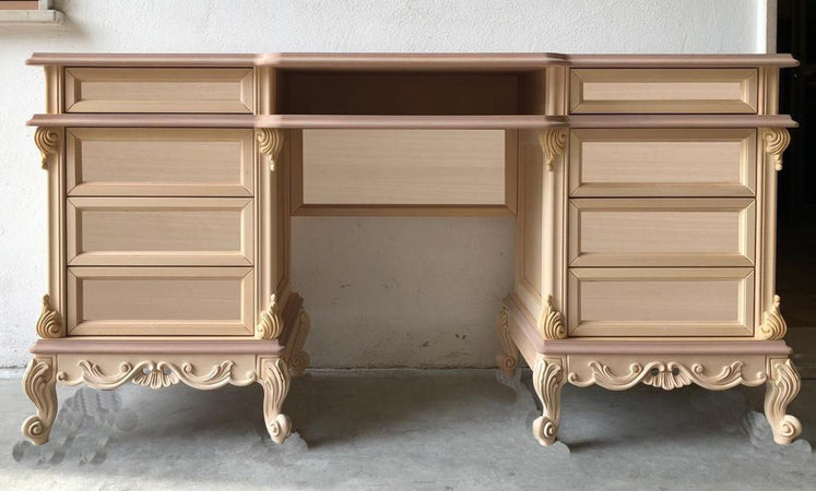 MOBILI 2G - scrivania toilette 8 cassetti classica barocco Legno grezzo 163x45x82