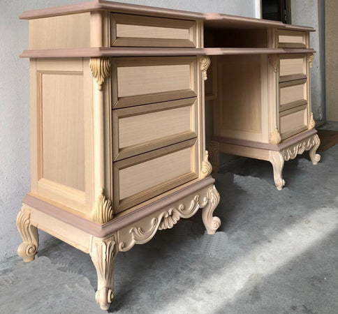 MOBILI 2G - scrivania toilette 8 cassetti classica barocco Legno grezzo 163x45x82