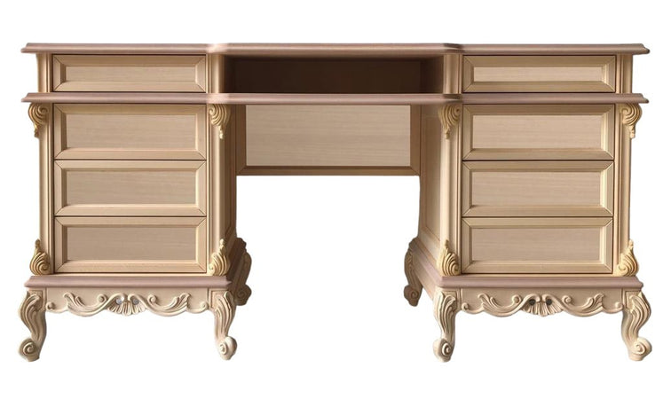 MOBILI 2G - scrivania toilette 8 cassetti classica barocco Legno grezzo 163x45x82
