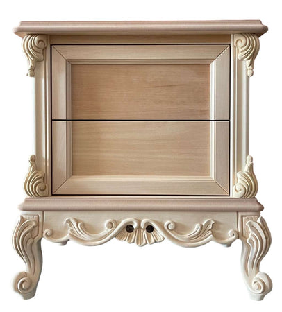 MOBILI 2G - Comodino 2 cassetti classico barocco Legno grezzo 55x37x60