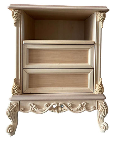 MOBILI 2G - Comodino 2 cassetti 1 vano classico barocco Legno grezzo 57x42x71