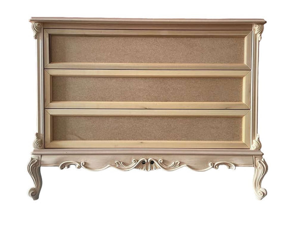 MOBILI 2G - Cassettiera 3 cassetti classica barocco Legno grezzo 135x56x102
