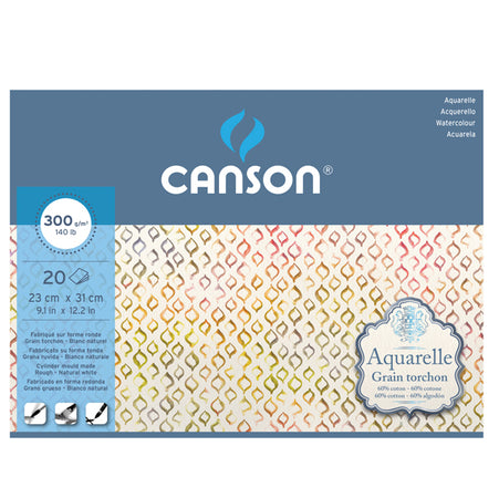 Blocco Collato 4 Lati Aquarelle 23X31 Cm 20 Fg. 300 Gr. Grana Ruvida Canson