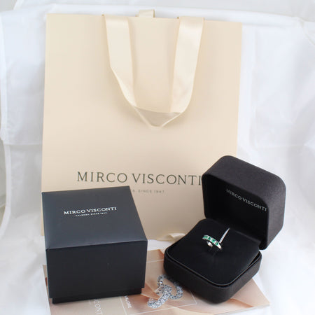 Anello donna riviera Mirco Visconti in oro bianco con smeraldi e diamanti