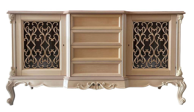 MOBILI 2G - Credenza 2 porte 4 cassetti classica barocco Legno grezzo incisa 174x60x92
