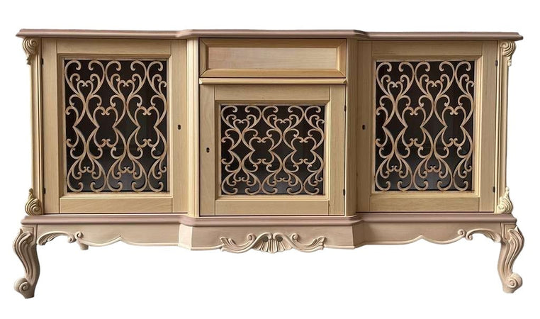 MOBILI 2G - Credenza 3 porte 1 cassetto classica barocco Legno grezzo incisa 174x60x92