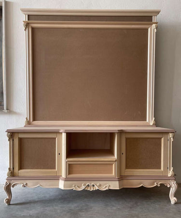 MOBILI 2G - Porta tv con pannello classico barocco Legno grezzo 174x60x189
