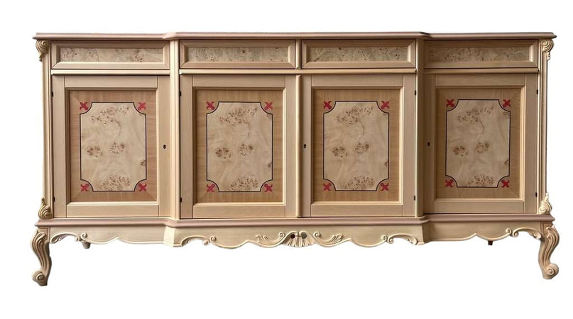 MOBILI 2G - Credenza 4 porte 4 cassetti classica barocco intarsio Legno grezzo 227x60x106