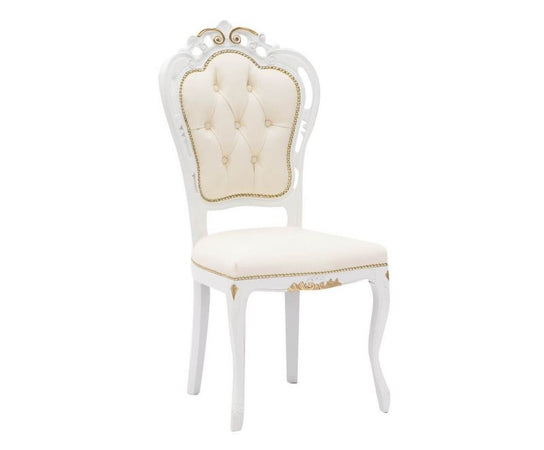 Sedia shabby legno capitoneè imbottita ecopelle beige oro 56x50x110