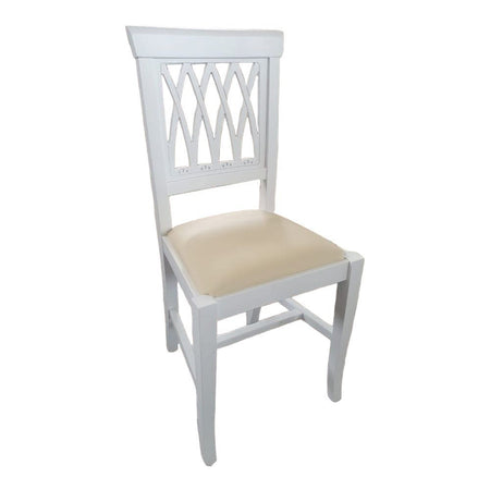 Sedia legno shabby bianco imbottita beige 44x46x96