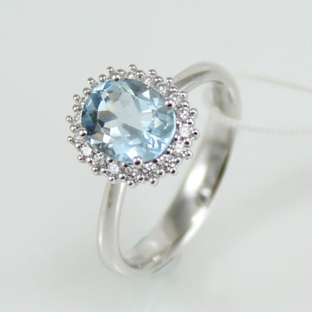 Anello donna classico Mirco Visconti in oro bianco con acquamarina e diamanti