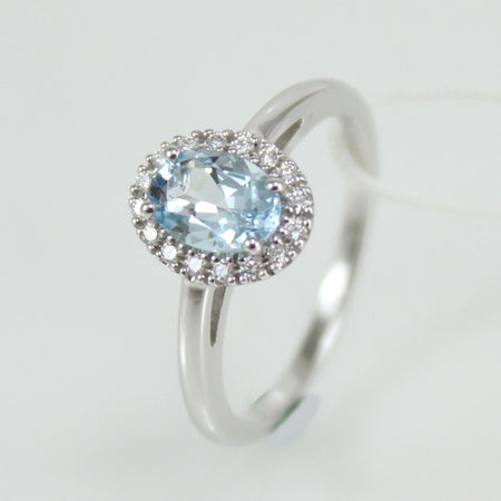 Anello donna classico Mirco Visconti in oro bianco con acquamarina e diamanti