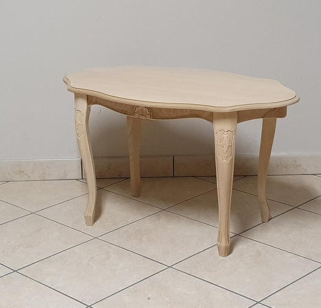 MOBILI 2G - Tavolino ovale Legno massello intagliato grezzo 74x46x46