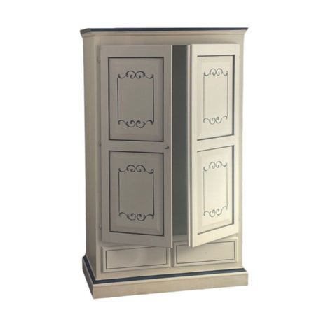 MOBILI 2G - Armadio 2 porte classico legno bianco invecchiato e filetti blu 125x61x200