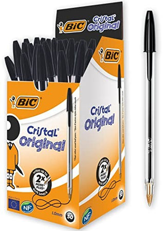Bic - Penna a sfera Cristal Original Punta Media, 1 mm - Confezione 50 pz Nero