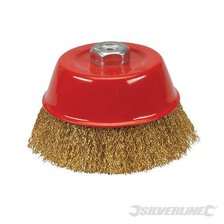 Spazzola a tazza con fili ondulati in acciaio ottonato ad alta resistenza per smerigliatrici Silverline