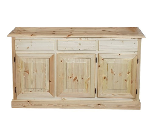 MOBILI 2G - Credenza 3 porte 3 cassetti Legno massello pino grezzo 156x42x85