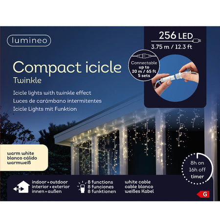 Luci di natale con 256 LED color bianco caldo da 3,75 m