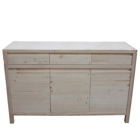 MOBILI 2G - Credenza 3 porte 3 cassetti Legno massello di abete grezzo 150x50x95 (3321)