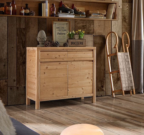 MOBILI 2G - Credenza 2 porte 2 cassetti Legno massello di abete grezzo 104x50x95 (3312)
