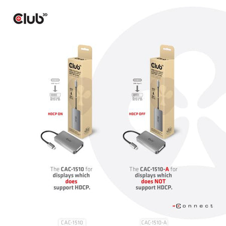 CLUB3D USB TYPE C TO DVI I DUAL LINK SUPPORTS 4K30HZ RESOLUTIONS - HDCP OFF