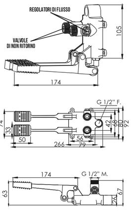 Miscelatore a pedale, due pedali calda fredda doppia installazione