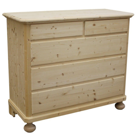MOBILI 2G - Cassettiera classica 5 cassetti legno massello di abete grezzo 118x52x99 (306)