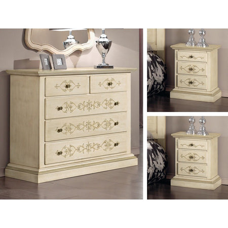 MOBILI 2G - Gruppo 1 Cassettiera 2 Comodini legno classico avorio shabby (1470+1471)