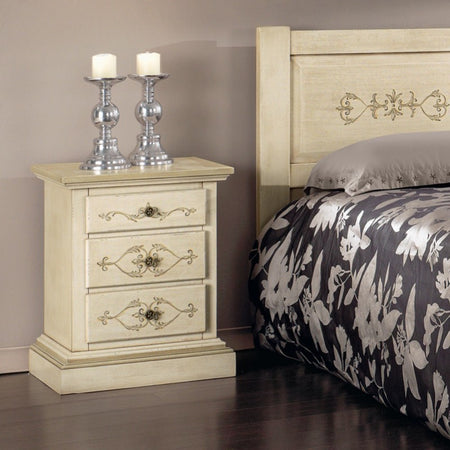 MOBILI 2G - Gruppo 1 Cassettiera 2 Comodini legno classico avorio shabby (1470+1471)
