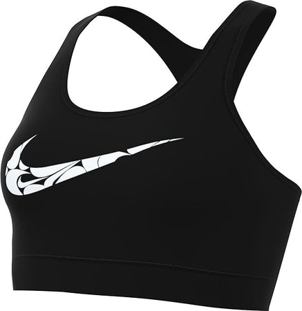 Nike W Nk Swsh LS Hbr Bra, Nero/Bianco