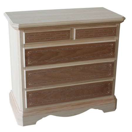 MOBILI 2G - Cassettiera classica 5 cassetti intarsi legno grezzo 90x45x84 (267)