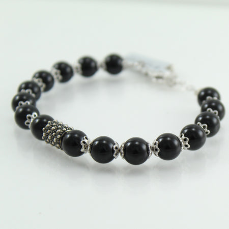 Bracciale portafortuna Su Coccu sfere onice e filigrana d'argento 8 mm