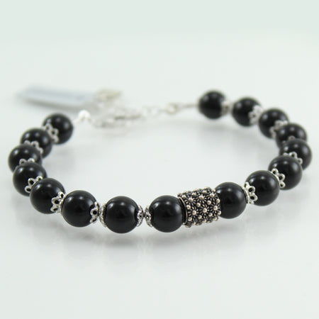 Bracciale portafortuna Su Coccu sfere onice e filigrana d'argento 8 mm