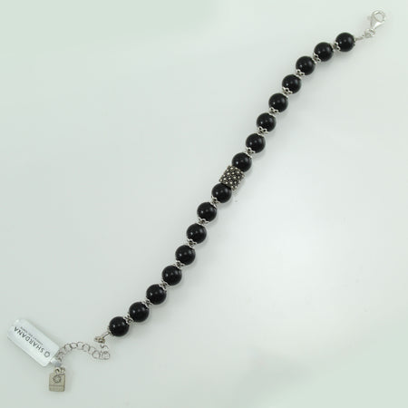 Bracciale portafortuna Su Coccu sfere onice e filigrana d'argento 8 mm