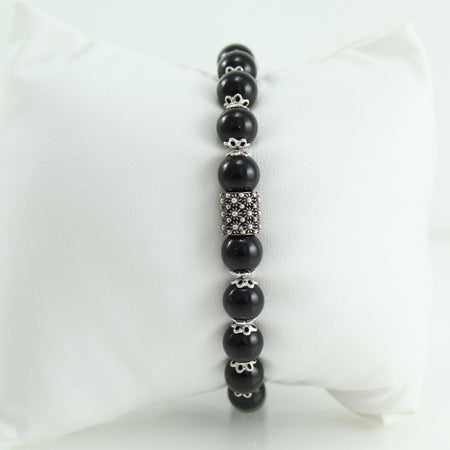 Bracciale portafortuna Su Coccu sfere onice e filigrana d'argento 8 mm