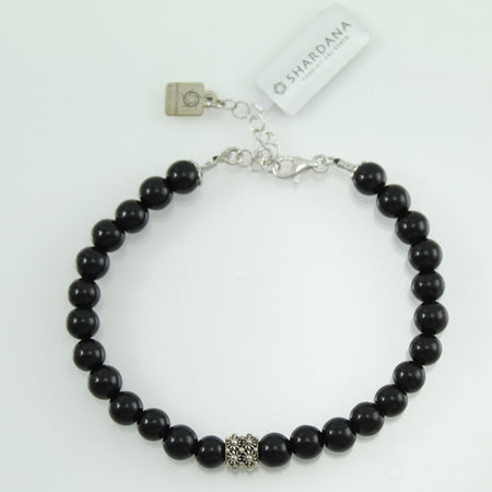 Bracciale portafortuna Su Coccu sfere onice e filigrana d'argento 6 mm