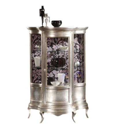 MOBILI 2G - Vetrina classica 1 anta Legno shabby argento anticato 92X44X138