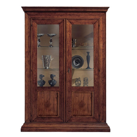 MOBILI 2G - Vetrina 2 ante classica Legno noce bassano intarsiata 154X50X214