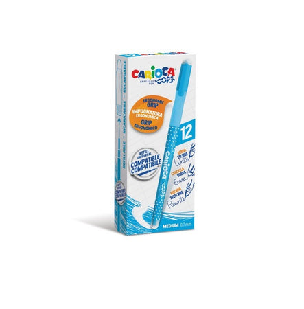 Carioca, Penne cancellabili oops con cappuccio azzurre, 12 pz
