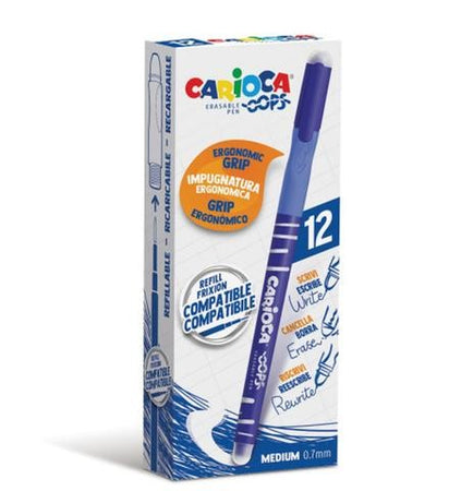 Carioca, Penne cancellabili oops con cappuccio blu, 12 pz
