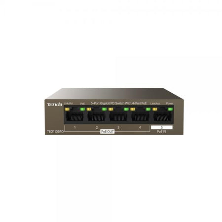 Switch di rete Tenda TEG-1105PD - Desktop Switch Gigabit 5 porte 10/100/1000 Mbps con 4 porte PoE - Supporto Power over Ethernet (PoE)