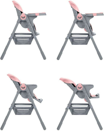 KIKKABOO Seggiolone COMFY+ , regolabile in altezza, con cinture, doppio vassoio, pieghevole, chiusura compatta, comodo, colore PINK, rosa